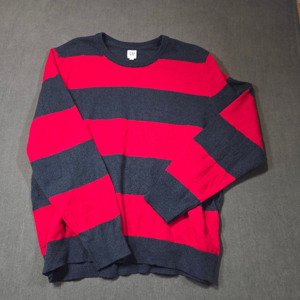 Gap Wool Blend Rug Navy Red Striped Sweater Mens XXXL Crewneck Long Sleeve